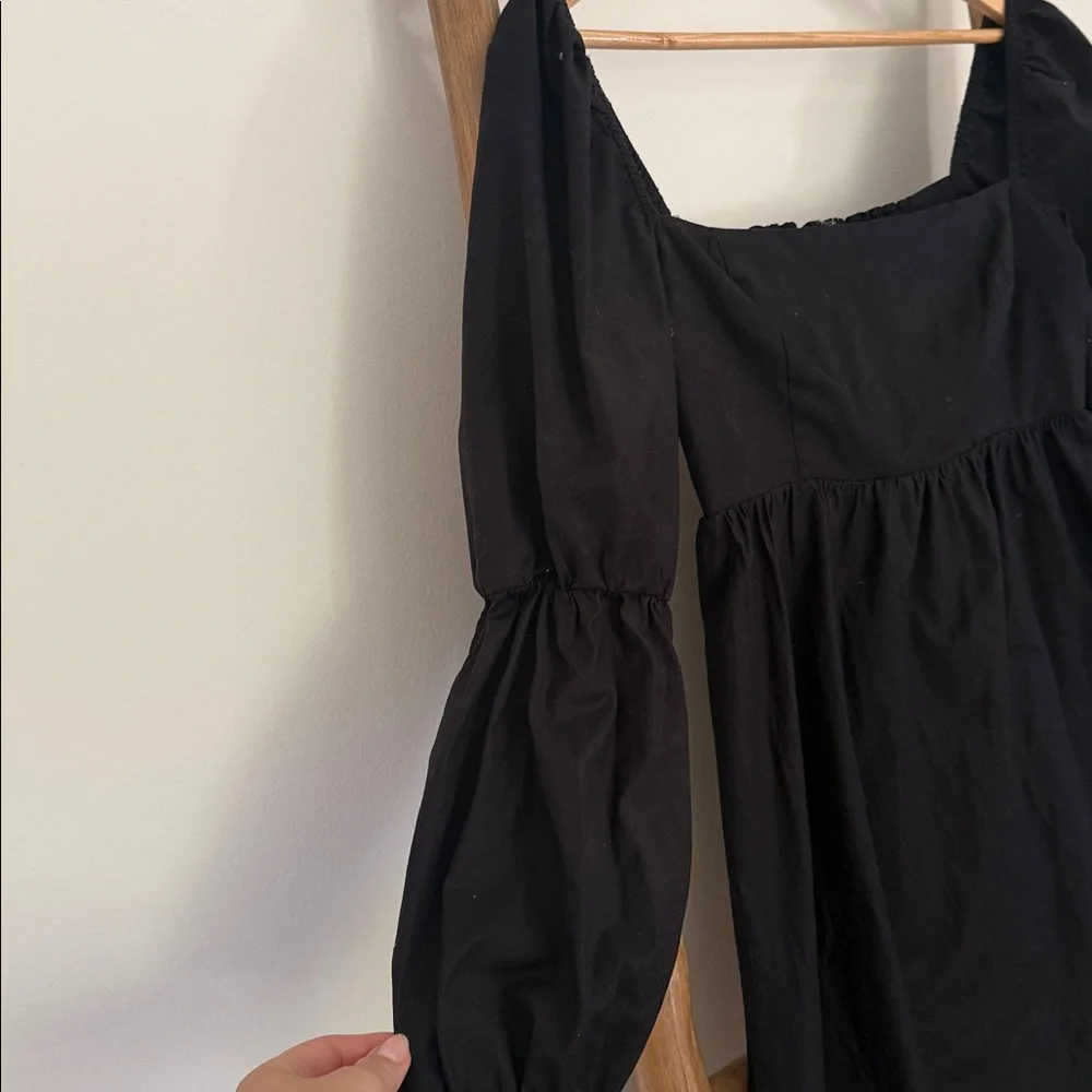 Reformation Michaela Black Smocked Mini Long Sleeve Dress - Picture 6 of 9